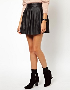 Image 4 of ASOS Skater Skirt in Leather Look