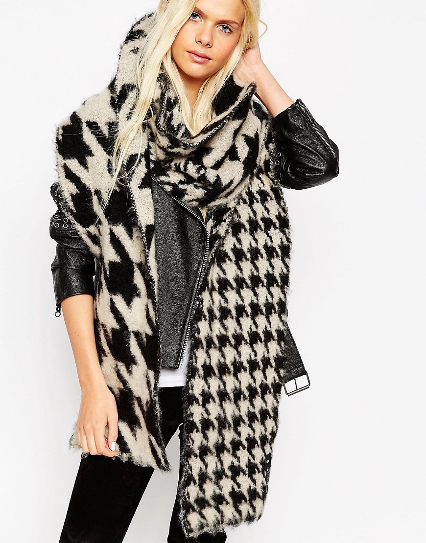 Image 1 of ASOS Oversized Ultra Fluffy Scarf In Multi Scale Houndstooth