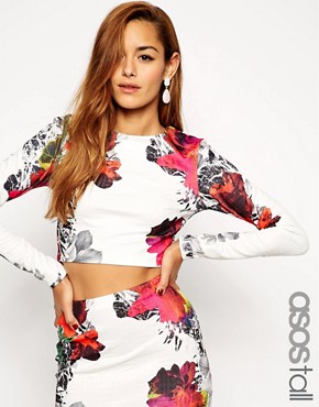 Image 1 of ASOS TALL Co-ord Crop Top In Texture With Floral Print