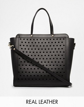 Image 1 of ASOS Leather Bag with Perforated Front Panel