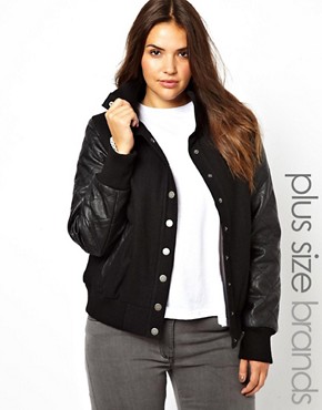 Carmakoma Quilted Leather Look Sleeve Bomber
