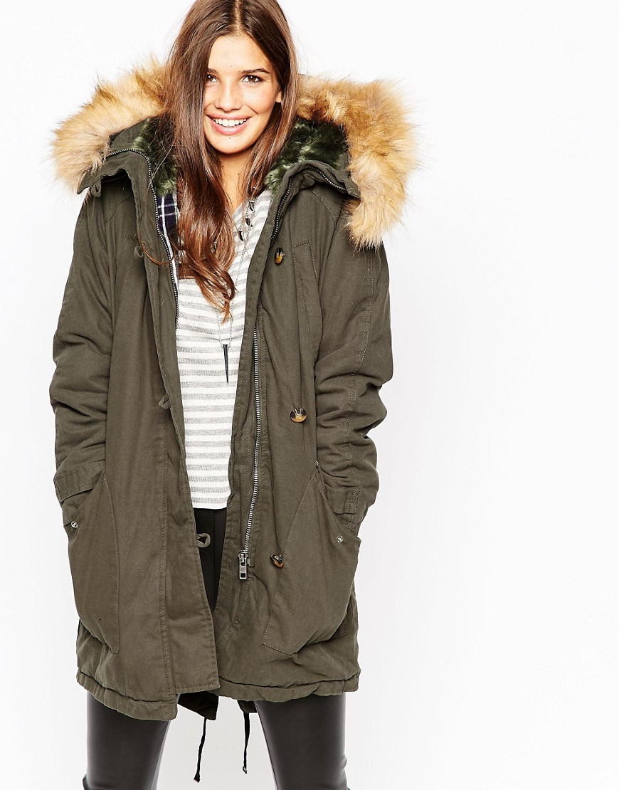 Image 1 of ASOS Parka With Check Liner And MA1 Detail