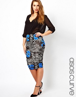 ASOS CURVE Pencil Skirt In  Floral Print
