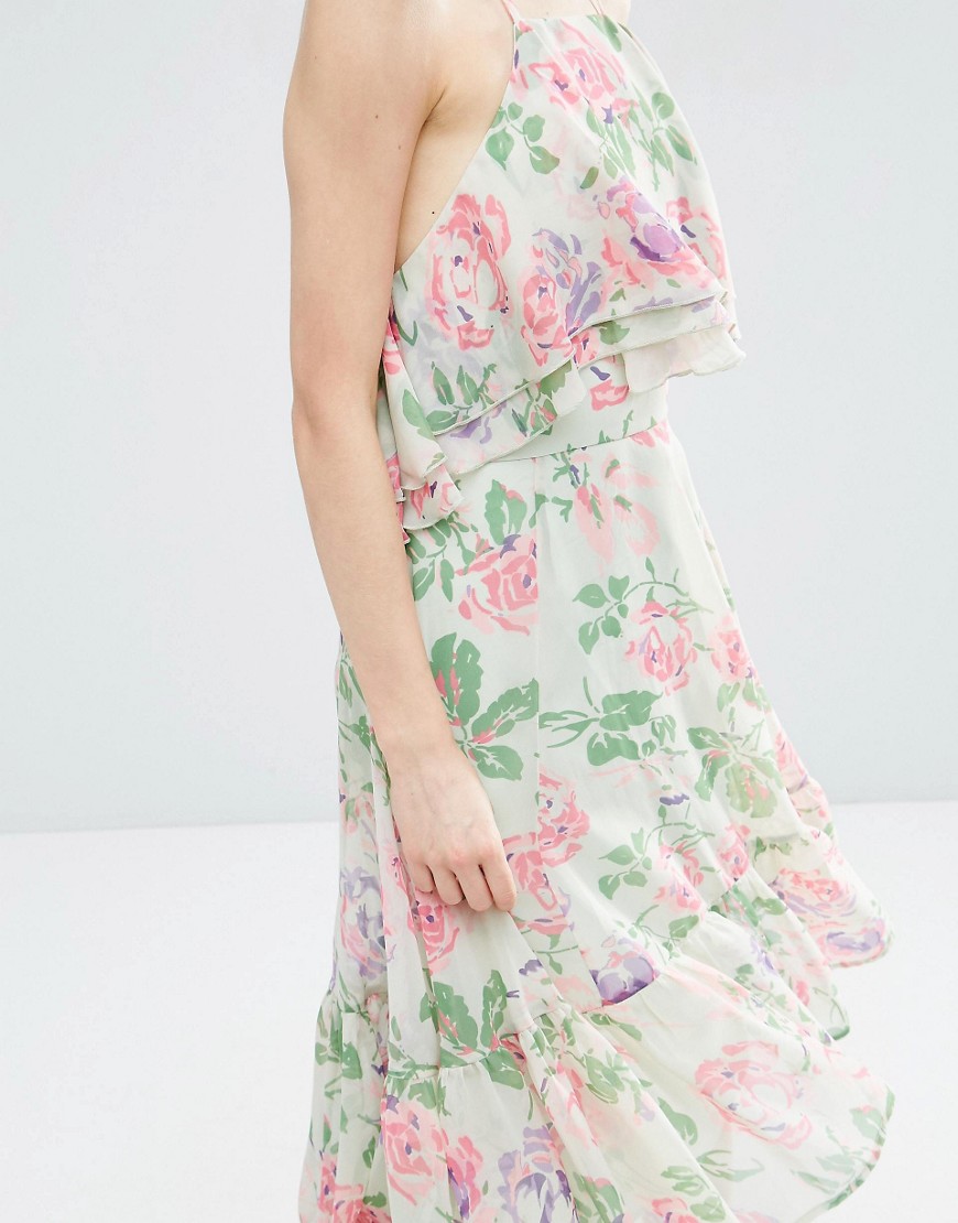 Image 3 of ASOS Floral Ruffle Top And Ruffle Hem Midi Dress