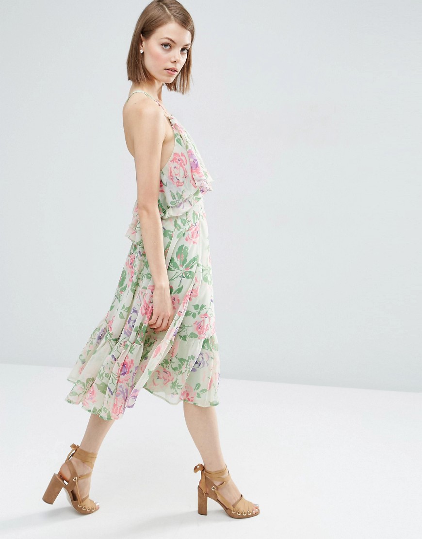 Image 4 of ASOS Floral Ruffle Top And Ruffle Hem Midi Dress