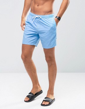 ASOS Mid Length Swim Shorts In Blue With Acid Wash