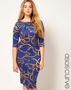 Image 1 of ASOS CURVE Bodycon Dress In Chain Print