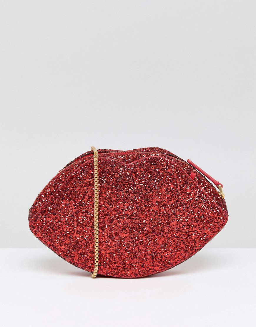 Красная блестящая сумочка через плечо в форме губ Lulu Guinness