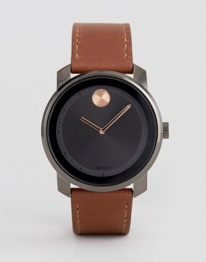 Часы со светло-коричневым кожаным ремешком Movado Bold 3600378 - Рыжий