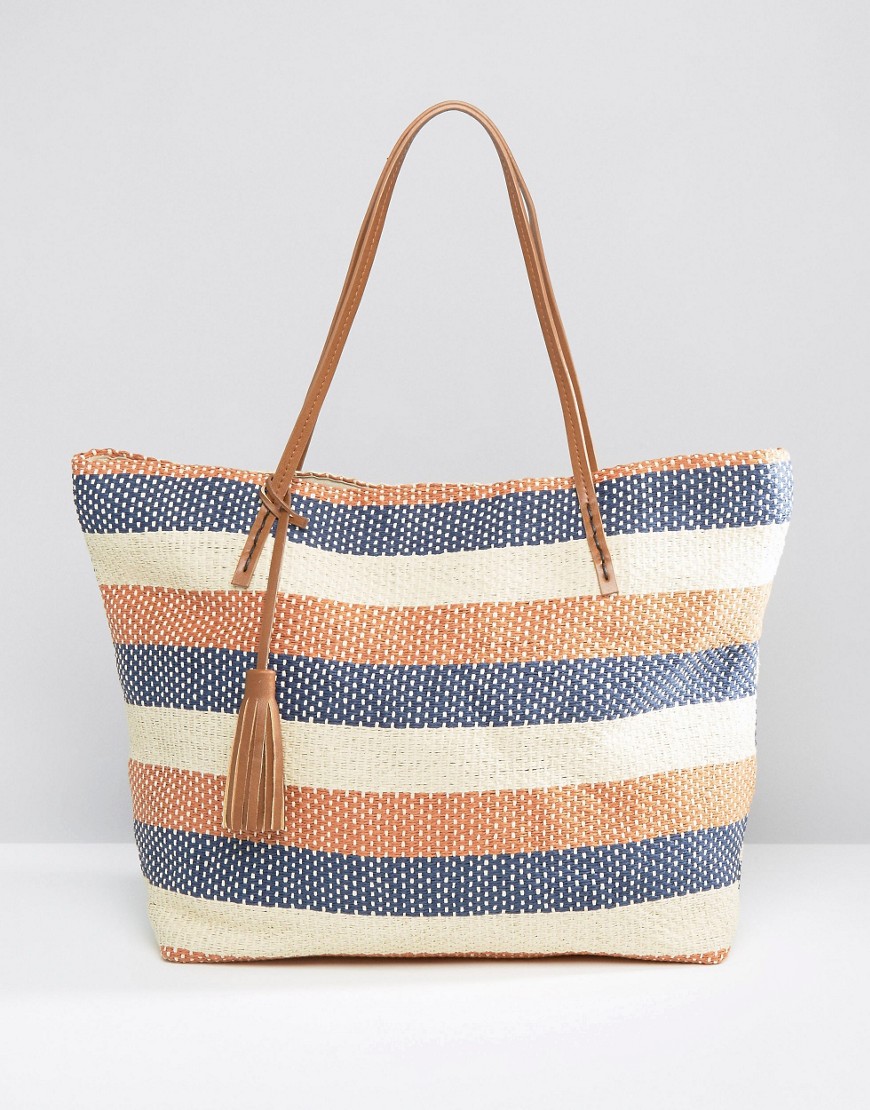 New look Straw Striped Beach Bag - Brown