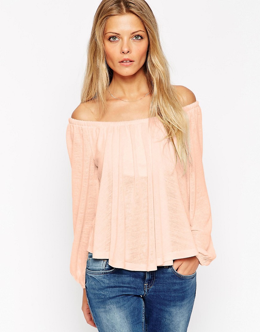 Image 1 of ASOS Smock Top with Off Shoulder in Texture with Bell Sleeve