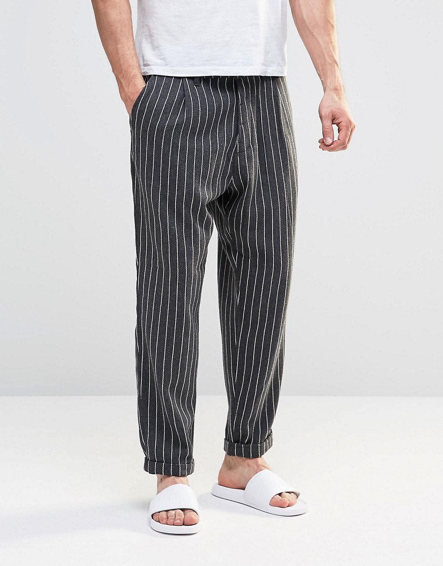 Image 1 of ASOS Wide Leg Trousers In Pinstripe Charcoal