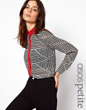 ASOS PETITE Exclusive Shirt In Geo Print With Contrast Collar