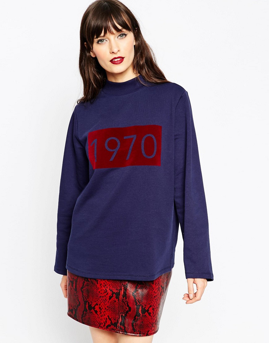 Image 1 of ASOS High Neck Sweatshirt With 1970's Velvet Print