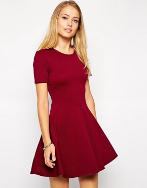 Image 1 of ASOS Skater Dress with Textured Seam Detail and Short Sleeves