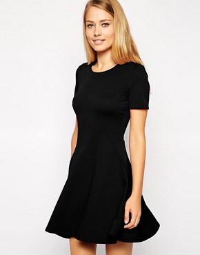 Image 1 of ASOS Skater Dress with Textured Seam Detail and Short Sleeves