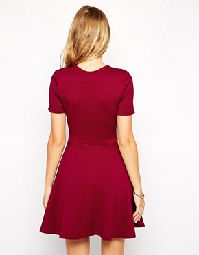 Image 2 of ASOS Skater Dress with Textured Seam Detail and Short Sleeves