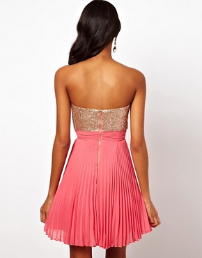 Sequin Cocktail Dress on Elise Ryan   Elise Ryan Sequin Bandeau Dress With Pleated Skirt At