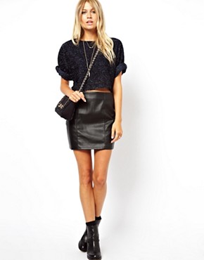 Image 1 of ASOS Mini Skirt in Leather Look