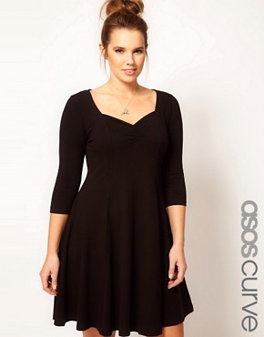 Image 1 of ASOS CURVE Exclusive Skater Dress with 3/4 Sleeve