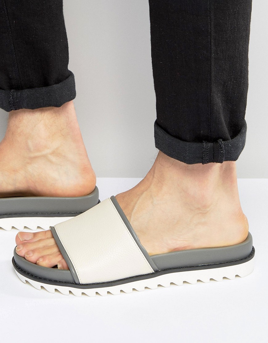 Image 1 of River Island Faux Leather Sliders In Off White