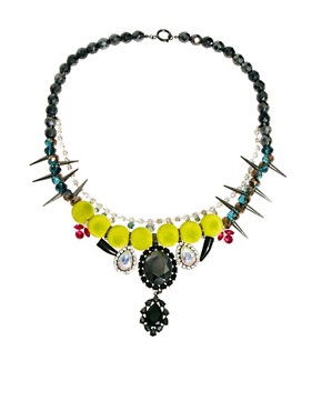 Image 2 of ASOS Premium Flocked Gem Stone Necklace
