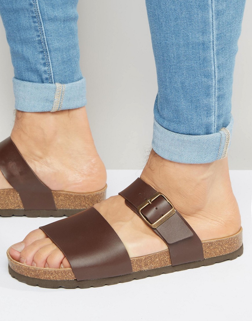 Image 1 of ASOS Slider Sandals in Brown With Cork Sole