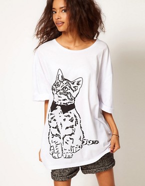 Image 1 of ASOS Oversize T-Shirt with Sketchy Cat