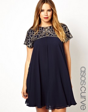 Image 1 of ASOS CURVE Exclusive Swing Dress With Beaded Neck