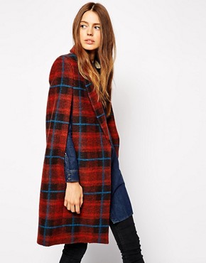 Image 1 of ASOS Coat With Cape Sleeve In Check