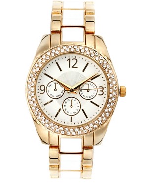 Image 1 of ASOS Gold and White Links Boyfriend Watch