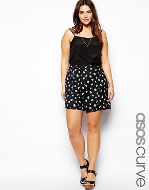 ASOS CURVE Shorts In Monochrome Floral Print