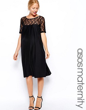 ASOS Maternity Exclusive Pleated Swing Dress in Lace 