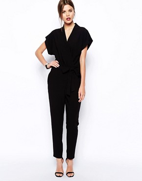 ASOS Jumpsuit With Tie Waist And Short Sleeves - Black