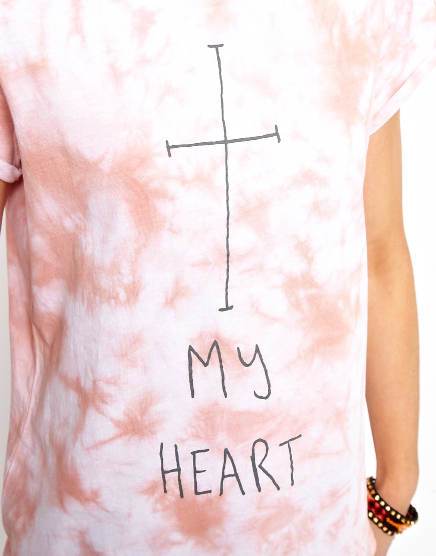 Image 3 of ASOS T-Shirt with Washed Tie Die and Cross My Heart Print