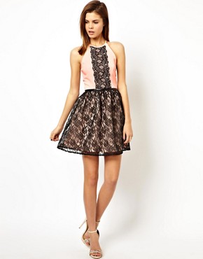 Image 4 of ASOS Scallop Halter Lace Mix Skater