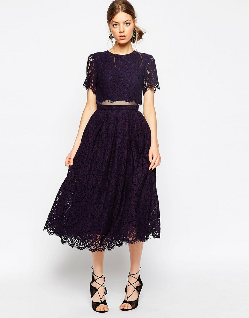 Image 1 of ASOS Lace Crop Top Midi Prom Dress