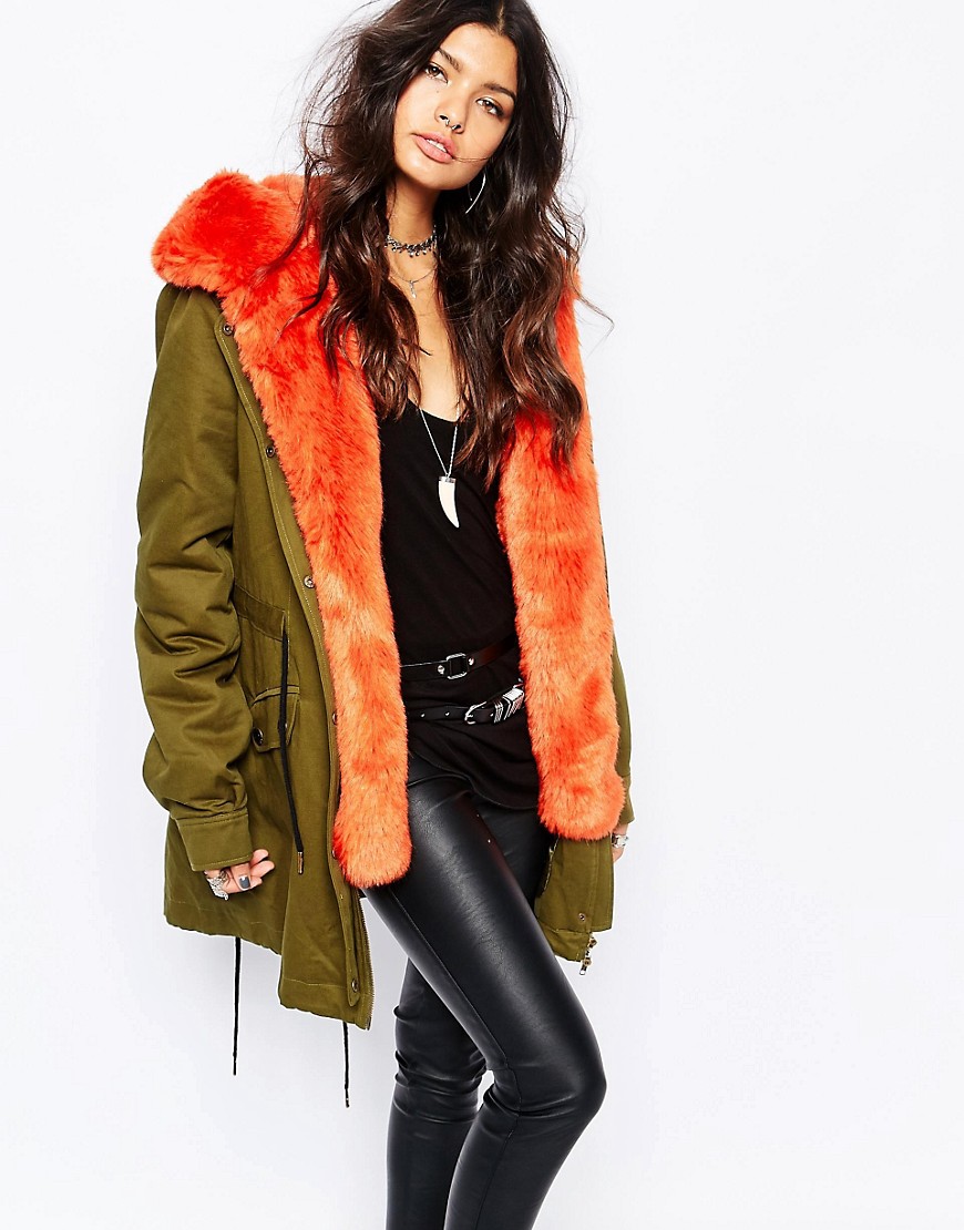 Image 1 of Faux London Parka Coat With Faux Fur Lining