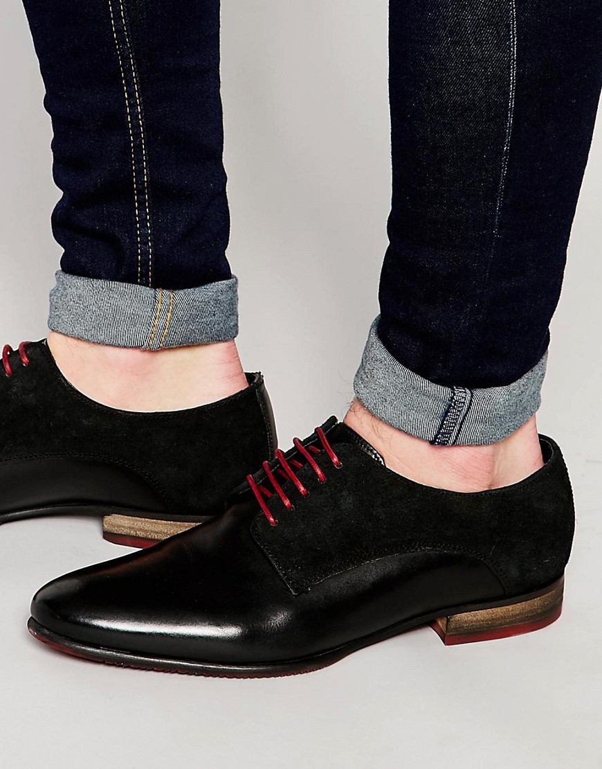 Image 1 of ASOS Oxford Shoes in Black Leather and Suede With Coloured Tread