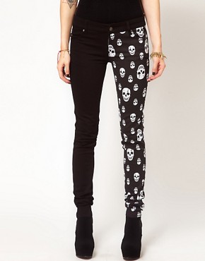 Image 1 of Tripp NYC Jeans With Split Leg Skull Print