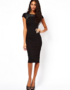 ASOS Bodycon Dress With Leather Look Panels And Short Sleeves