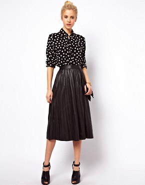 Image 1 of ASOS Midi Skirt in Pleated Leather