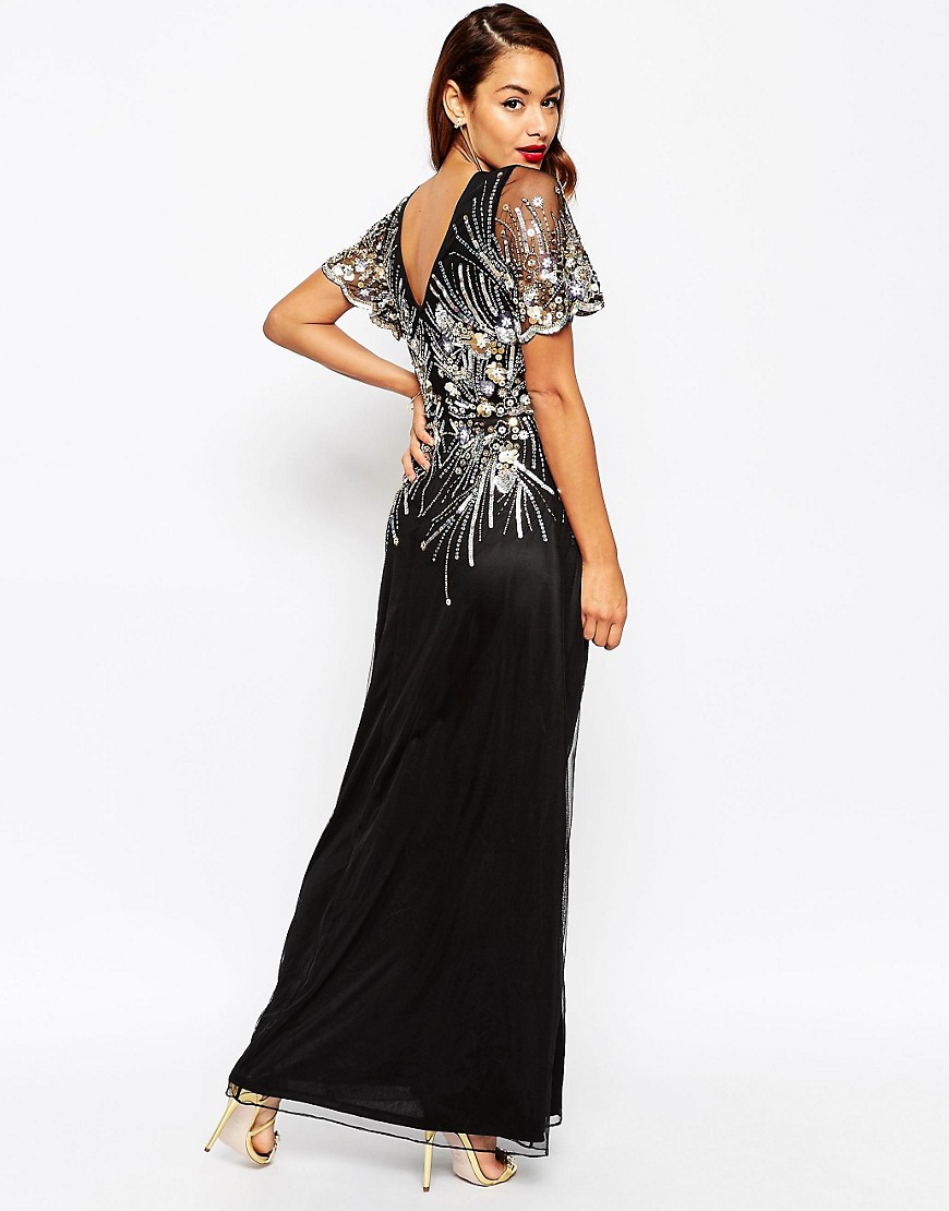 Image 2 of ASOS RED CARPET Gold And Black Sparkle Mesh Maxi Dress