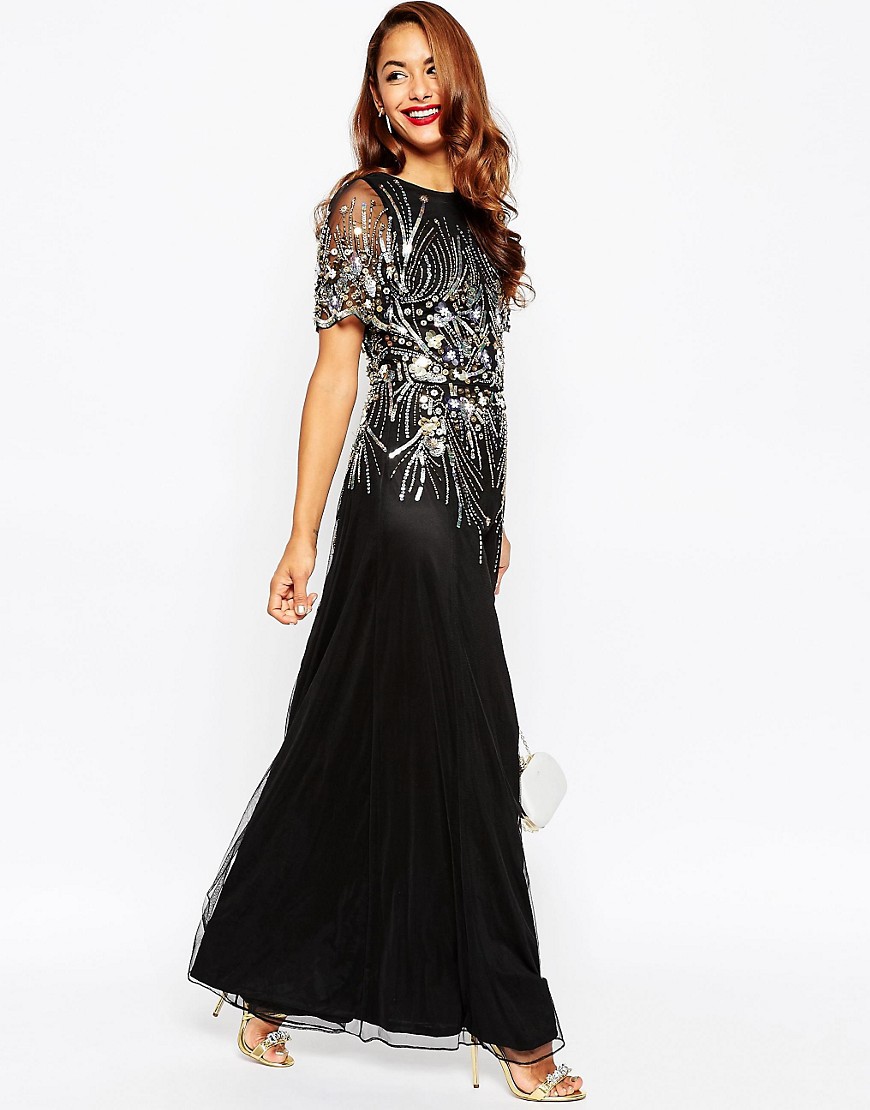 Image 4 of ASOS RED CARPET Gold And Black Sparkle Mesh Maxi Dress
