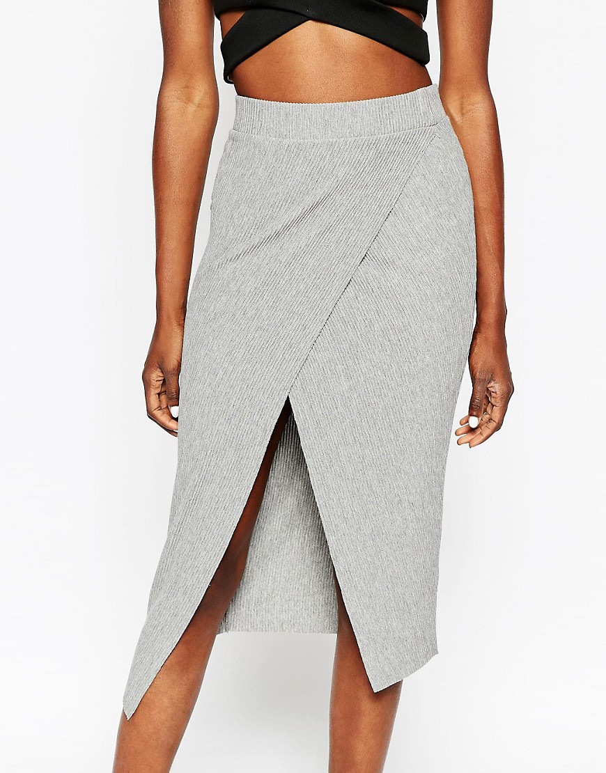 Image 3 of ASOS Midi Pencil Skirt in Rib with Wrap