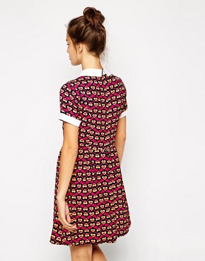 Image 2 of Iska Skater Dress with Collar in Heart Print
