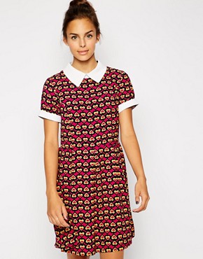 Image 1 of Iska Skater Dress with Collar in Heart Print