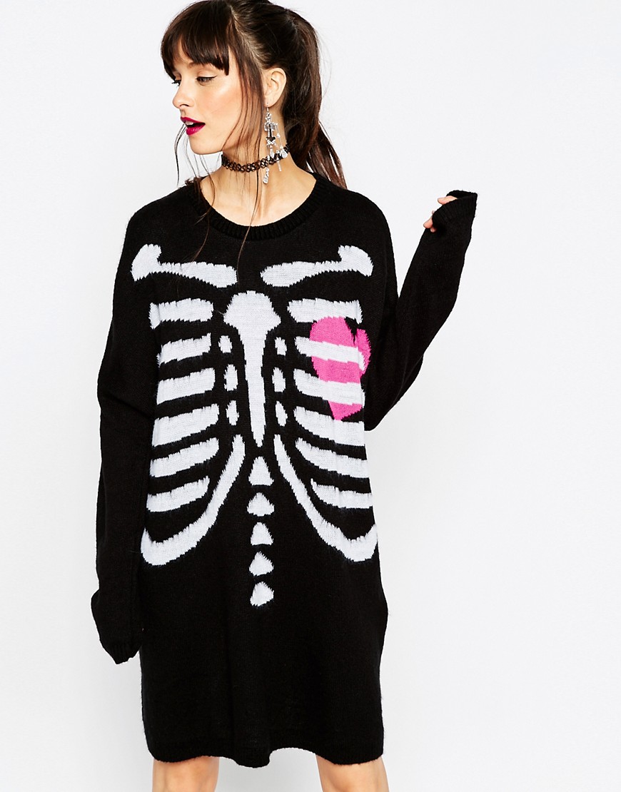 Image 1 of ASOS Halloween Skeleton Knit Jumper Dress