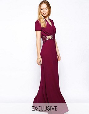 Jarlo Kelly Maxi Dress With Cap Sleeve and Lace Insert 