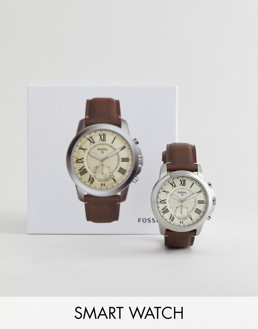 Гибридные смарт-часы с коричневым кожаным ремешком Fossil Q FTW1118 Gr
